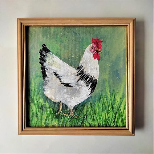 Artpainting Bird wall art framed White chicken bird painting impasto wall decoration 掛畫 壓克力畫