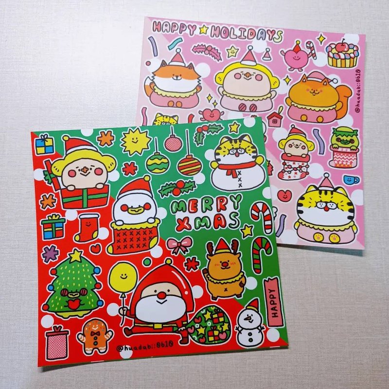 Christmas Red and Green+Pink Pink Christmas Waterproof Sticker - สติกเกอร์ - พลาสติก หลากหลายสี