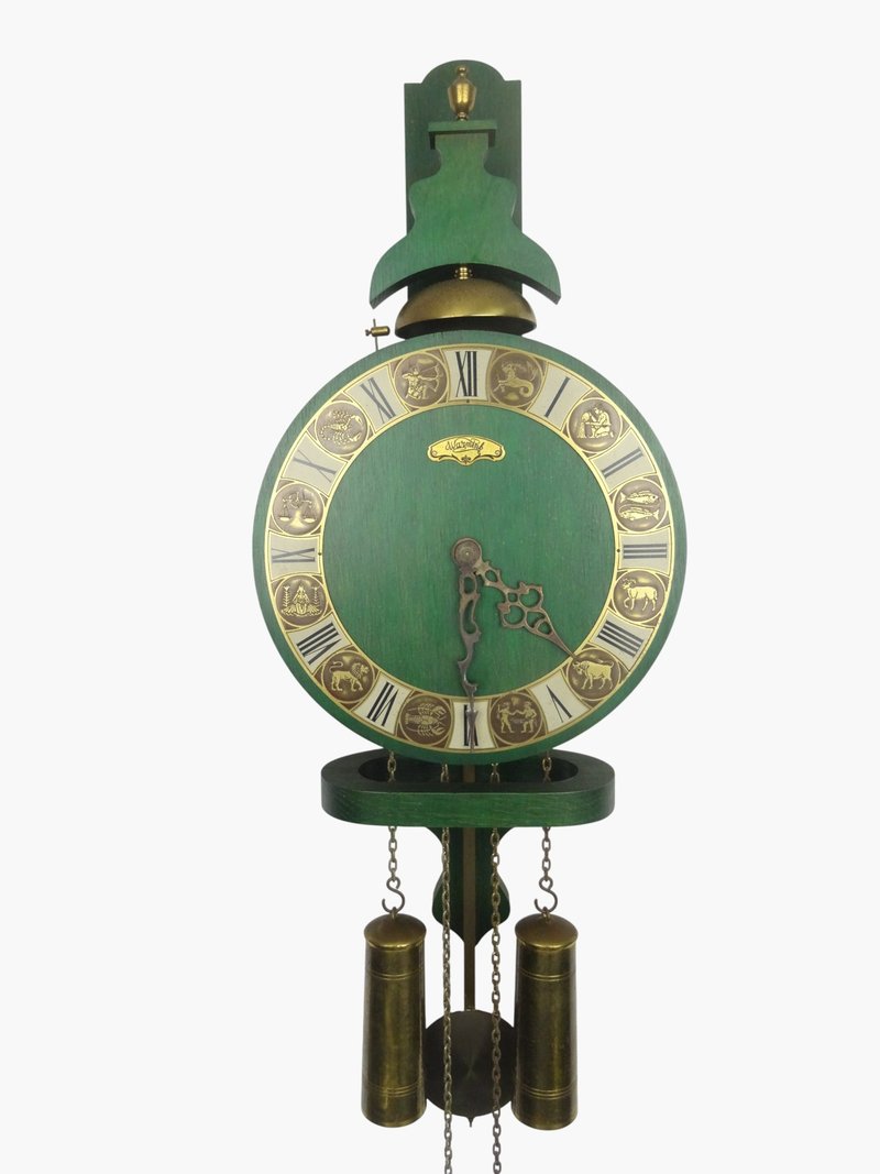 Vintage Clock Antique Zodiac Warmink Dutch Mid Century Old Wooden UNIQUE Larg - 時鐘/鬧鐘 - 木頭 綠色