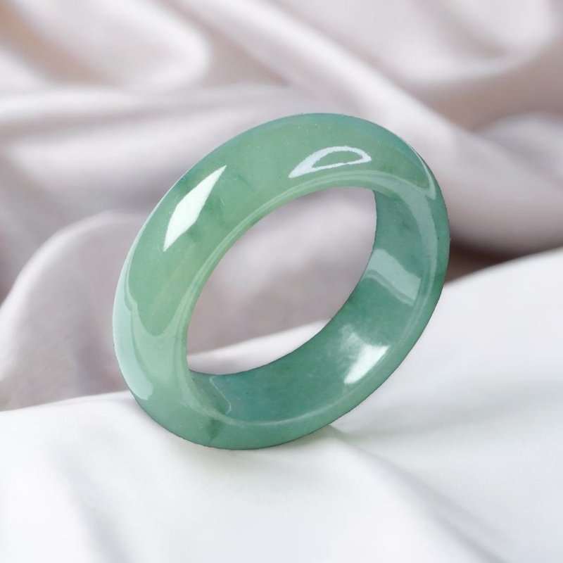 Ice jade ring with floating flowers | International size 16 | Natural Burmese jade jade A grade | Gift giving - แหวนทั่วไป - หยก สีเขียว