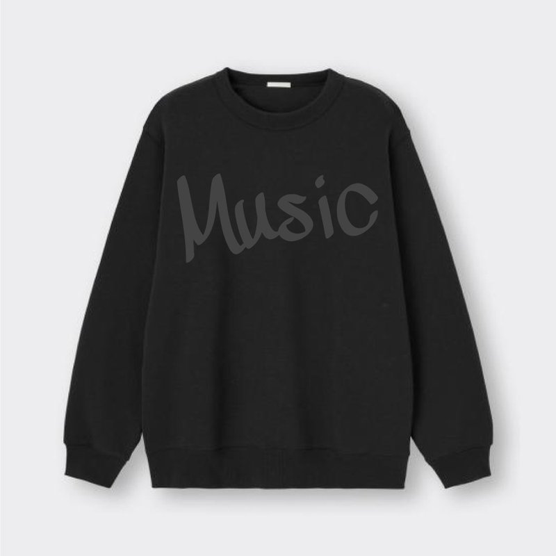 可客制上名字 經典Music文字 純棉大學T 長袖棉T 音楽 おんがく - 男 T 恤 - 棉．麻 