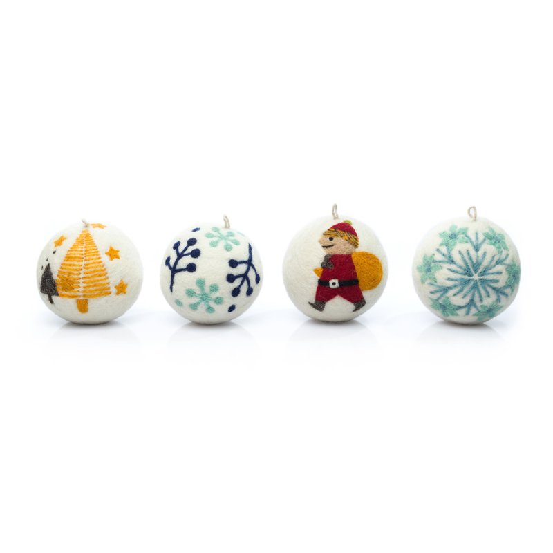 Christmas pendant - pure wool drying ball - white Christmas set (set of 4) wool felt - ของวางตกแต่ง - ขนแกะ ขาว