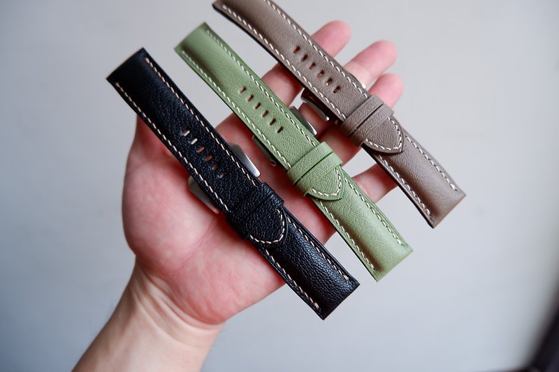 Cheese green goatskin strap Handmade strap Custom strap Custom strap - สายนาฬิกา - หนังแท้ สีเขียว