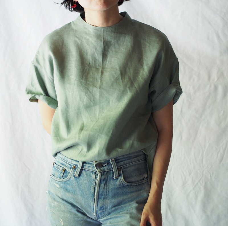 Uguisu Linen T-shirt Blouse - Women's Shirts - Cotton & Hemp Green