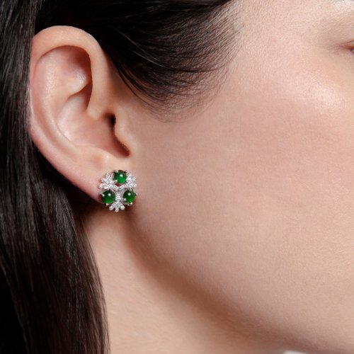 Jade Artisan玉品軒 冬日綠光翡翠耳環 天然翡翠 | 925純銀 | 女生送禮 | 鋯石