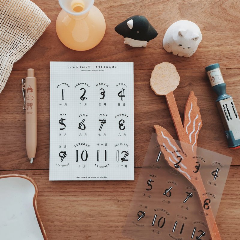 黑白字 / 月份貼紙 - 貼紙 - 紙 透明