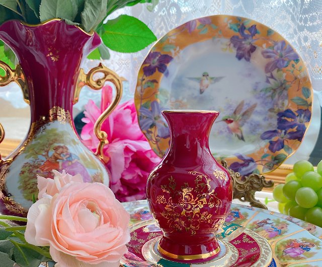 有名なフランスの磁器リモージュリモージュ手描きの22Kゴールドラブラウンド小さな花瓶ストック - ショップ Annie's antiques 花瓶・植木鉢  - Pinkoi