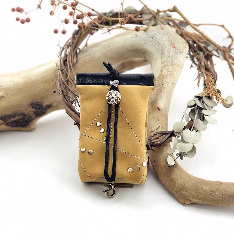 Stitching free shrapnel key bag - key / key bag / storage / key case - Keychains - Genuine Leather Yellow