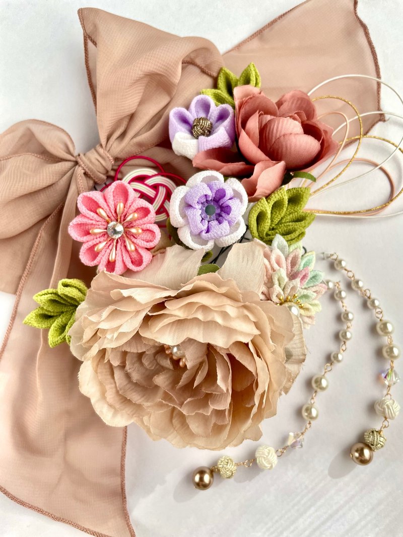 Bouquet Kanzashi Set,Pink,Purple,Coming-of-Age Ceremony,Bridal,Party,Formal - เครื่องประดับผม - เส้นใยสังเคราะห์ สึชมพู