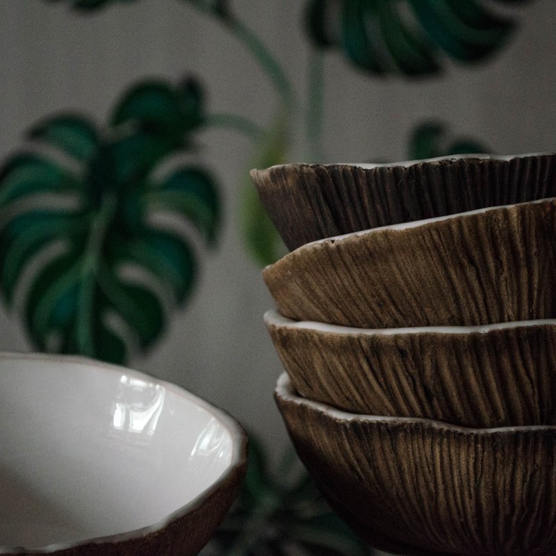 Coconut Shell Ceramic Hand Bowl / Ceramic Decorative Fruit Bowl Girlfriend Gift - Pottery & Ceramics - Pottery Brown