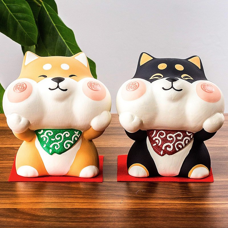 Japan imported dragon and tiger made of pottery clay hand-painted cute Shiba Inu dog piggy bank ceramic ornaments home accessories crafts - กระปุกออมสิน - ดินเผา 