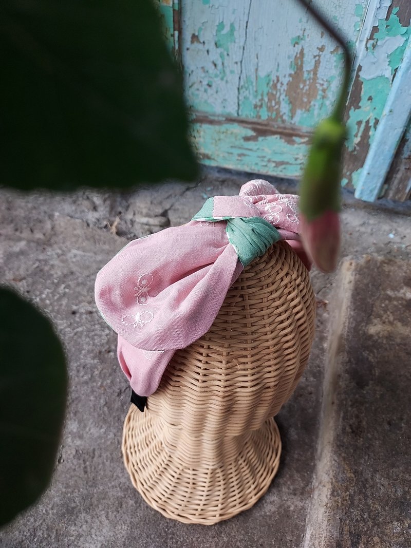 Handmade headband with pink bubbles - ที่คาดผม - ผ้าฝ้าย/ผ้าลินิน สึชมพู