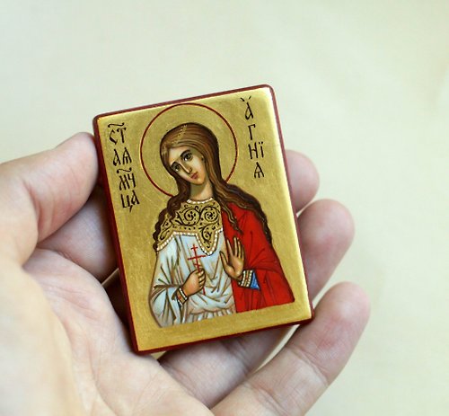 Orthodox small icons hand painted orthodox wood icon Saint Holy Martyr Agnes miniature art