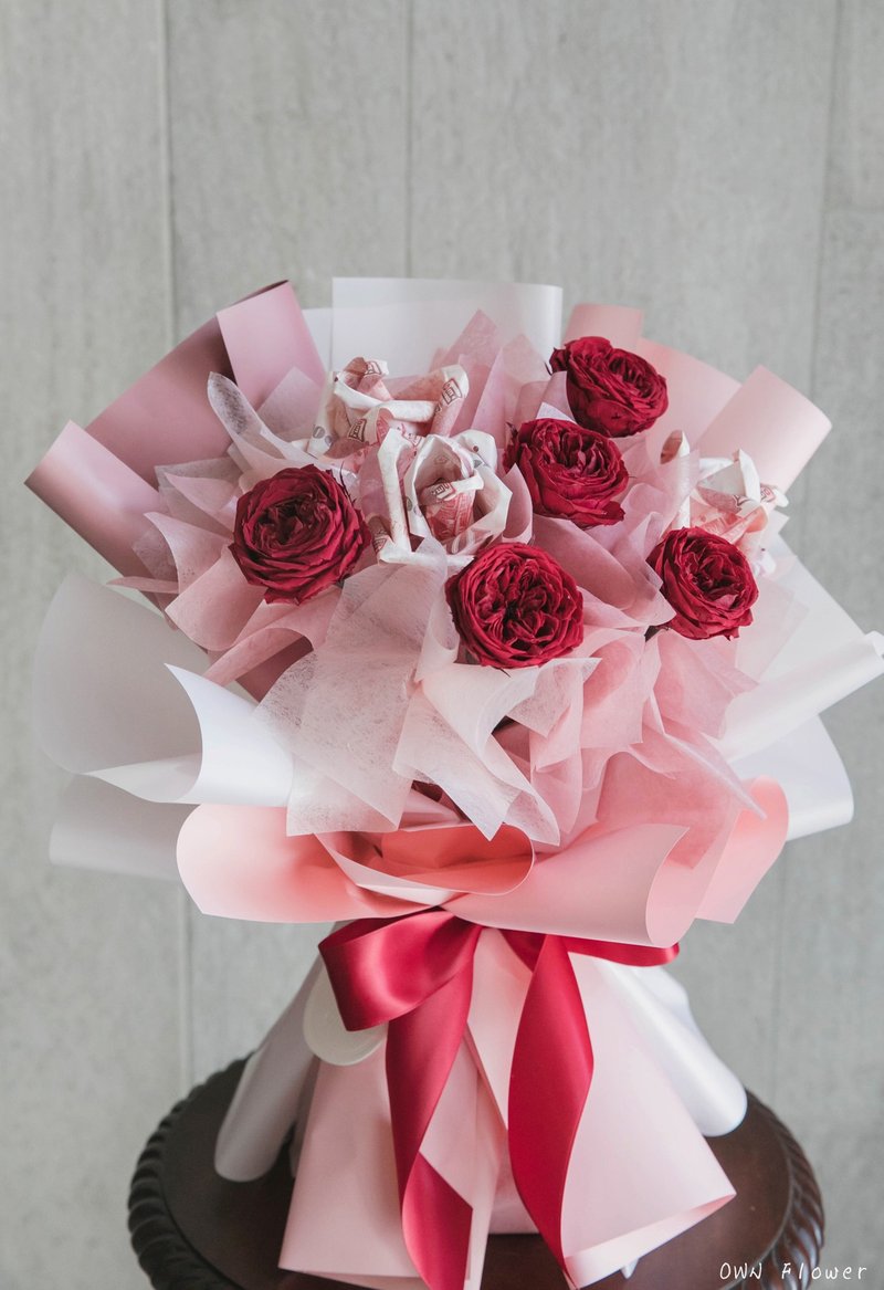 Rose bouquet/money flower bouquet/banknote bouquet/money bouquet/money flower/everlasting flower bouquet/birthday bouquet - Dried Flowers & Bouquets - Plants & Flowers Pink