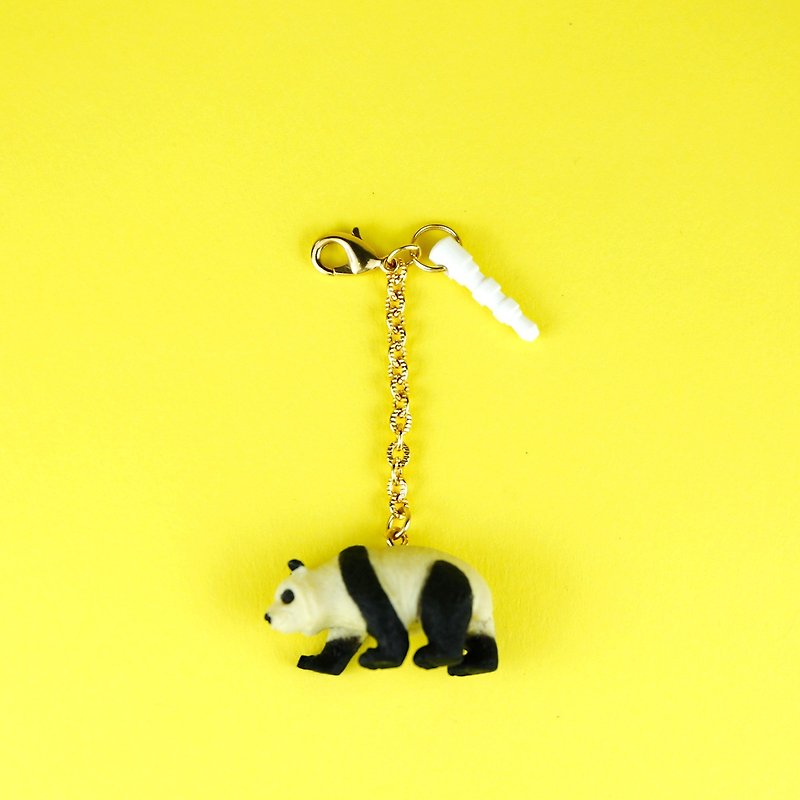 Shibaful 2way Charm Panda Charm Headphone Plug Dual Purpose - เคส/ซองมือถือ - วัสดุอื่นๆ สีดำ