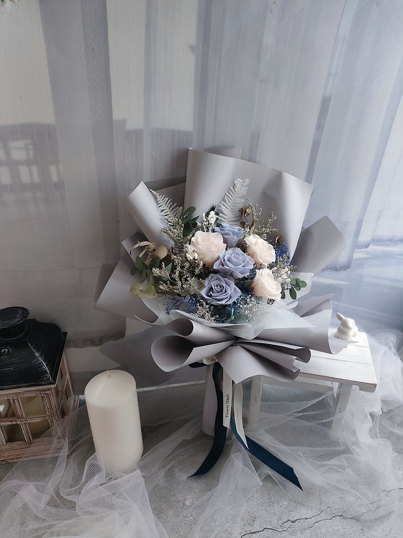 Morandi-Gray and blue everlasting bouquet, Korean-style everlasting bouquet, graduation teacher gift - Dried Flowers & Bouquets - Plants & Flowers Blue