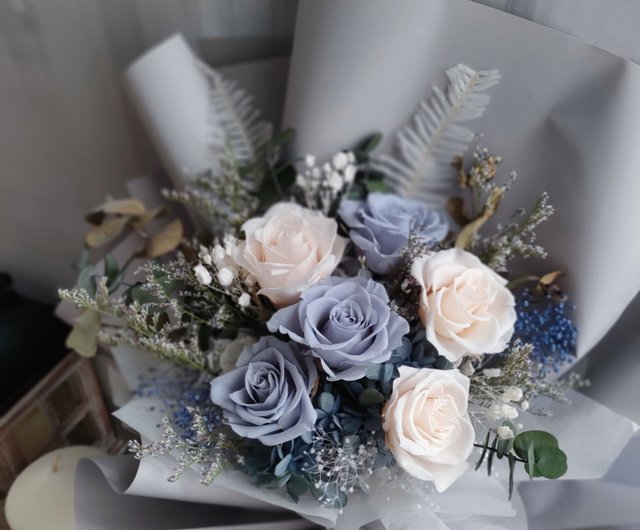 Love's Attachment Eucalyptus Exclusive Blue Bouquet Hand-made Dry Flowers  Immortal Flowers