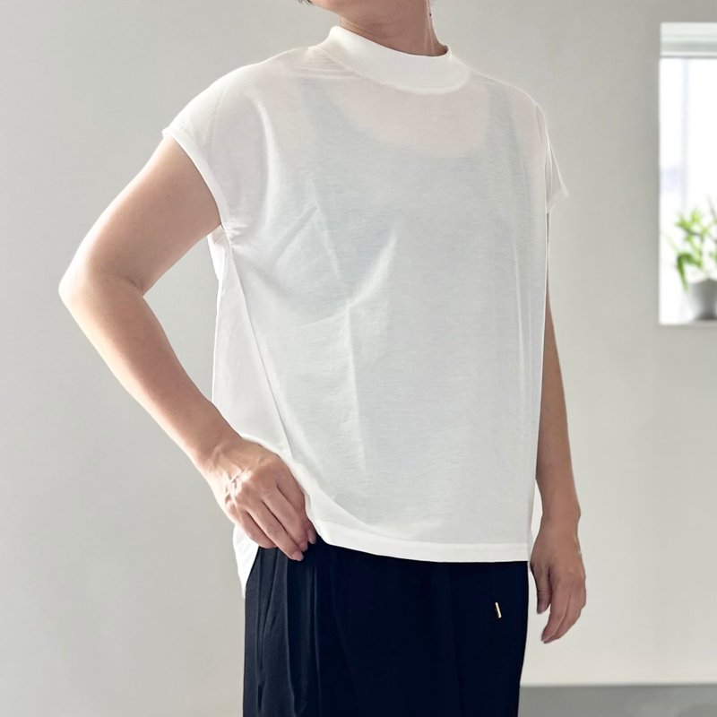 【接触冷感】フレンチスリーブ スラントシームプルオーバー 2色展開【ホワイト】2025新作 - 女 T 恤 - 尼龍 白色