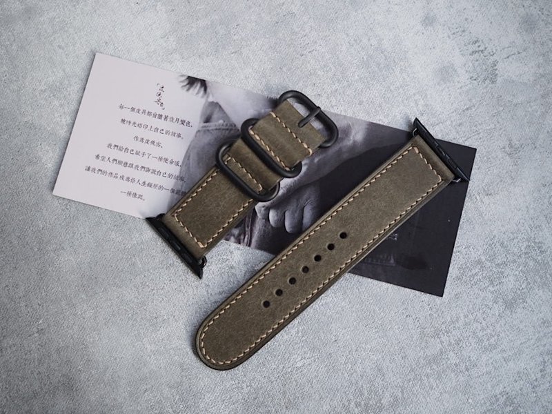 Customized Handmade Greyish-Green Leather AppleWatch Strap.iWatch Band.Gift - Watchbands - Genuine Leather Gray