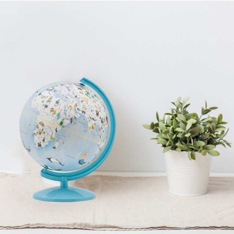 SkyGlobe 10-inch plastic globe with cute animal illustrations (Chinese version) - ของวางตกแต่ง - พลาสติก สีน้ำเงิน