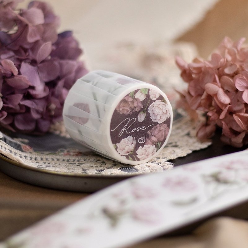 バラとユーカリの葉 ー 5cm マスキングテープ - マスキングテープ - 紙 ピンク