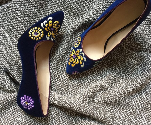 Blue 2025 embroidered heels