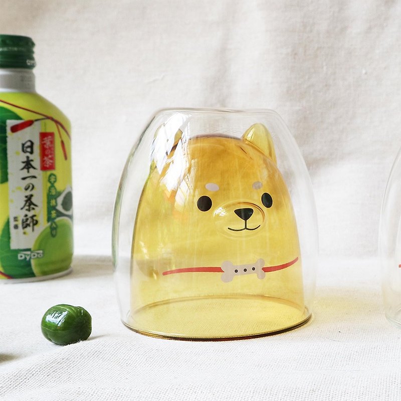 Shiba Inu Double Wall Glass-Transparent Yellow - Cups - Glass Transparent