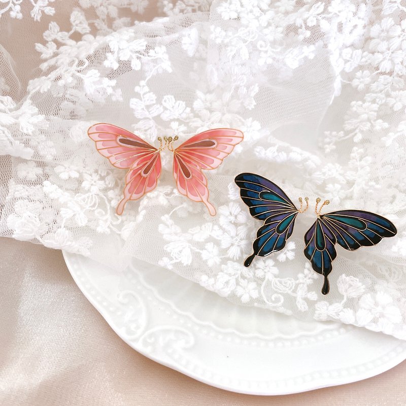 【Butterfly】Resin Crystal Flower Earrings - Earrings & Clip-ons - Resin 