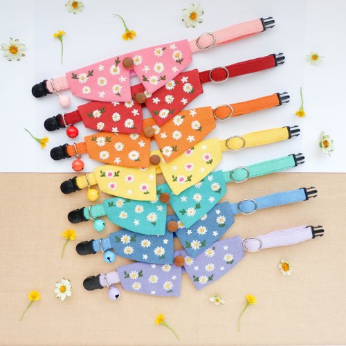 Purrcraft Daisies collar set,Removable- Hand Daisies Embroidery collar for cat - 7 color