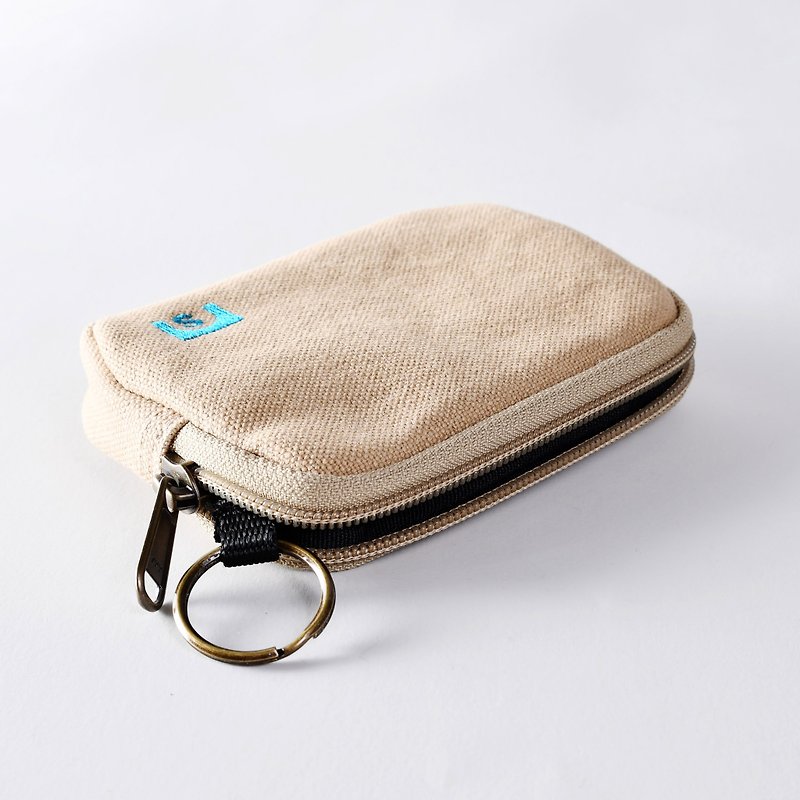 Coin purse/tip Khaki/canvas - กระเป๋าใส่เหรียญ - ผ้าฝ้าย/ผ้าลินิน สีนำ้ตาล