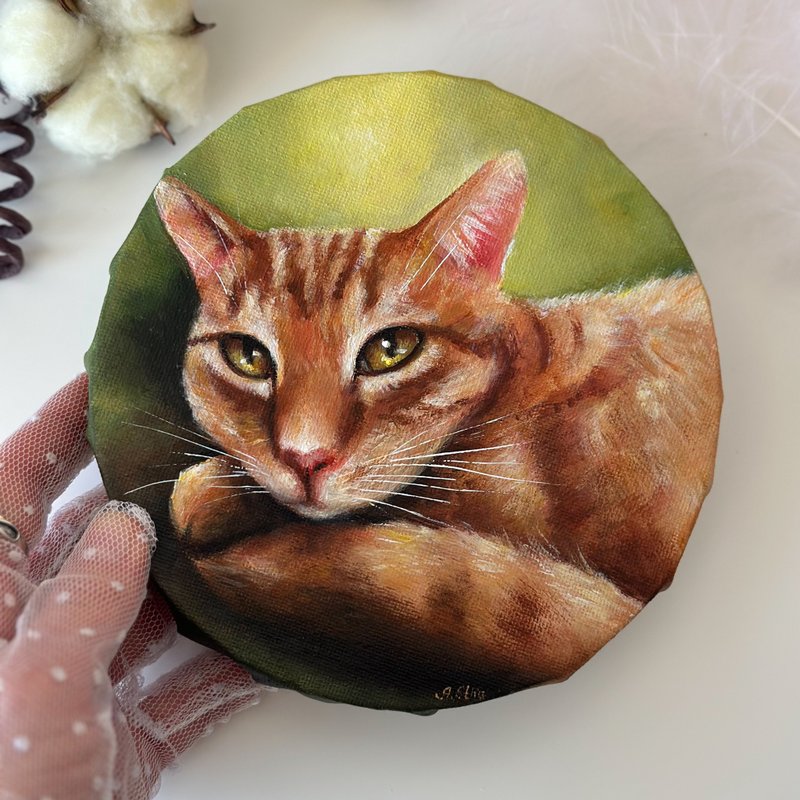Orange Cat canvas painting, Cute animal, Orange cat wall art, Cat portrait - 壁貼/牆壁裝飾 - 棉．麻 多色