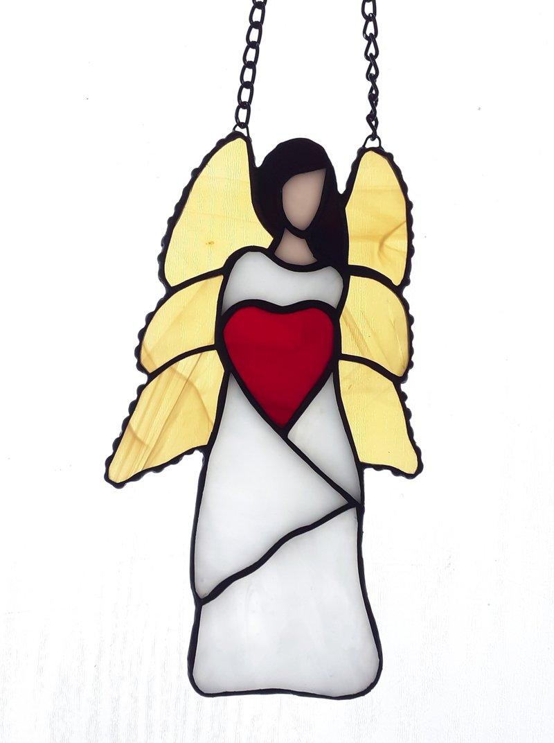 Angel Stained Glass Dreamcatcher, Angel Wings Heart Ornament Suncatcher Woman - Items for Display - Glass Multicolor