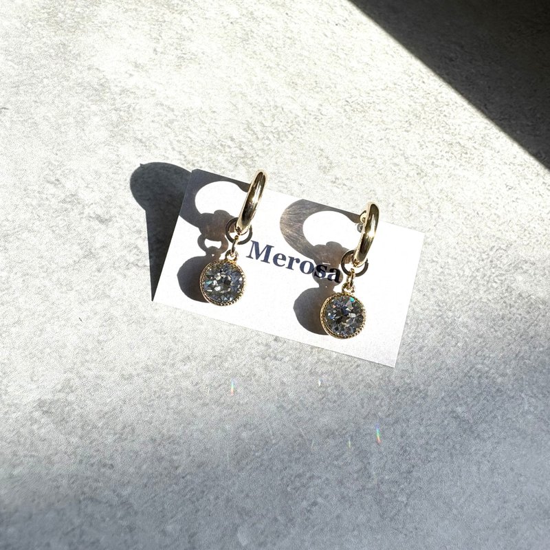 Chunky Hoop Earrings Stainless Steel Clear Round Swarovski Crystal Simple Gold - 耳環/耳夾/耳骨夾 - 不鏽鋼 銀色