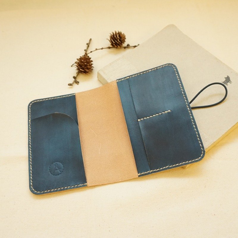 Hand-made leather passport sets of notebook sets - dark blue - Passport Holders & Cases - Genuine Leather Blue