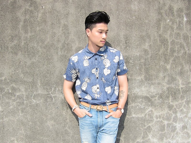 [おすすめ] TRAD哲学パイナップルハワイアンシャツの袖ヘッドシャツヴィンテージアメリカのデザイナーブランド台湾 - シャツ メンズ - コットン・麻 