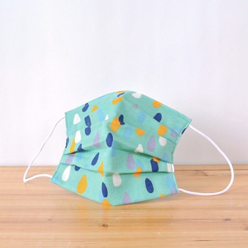 可洗滌、舒適且可愛的手工立體口罩 Rain Drops lightseagreen 日本製造 交換禮物 | TEMARIYA - 口罩/口罩收納套 - 棉．麻 綠色