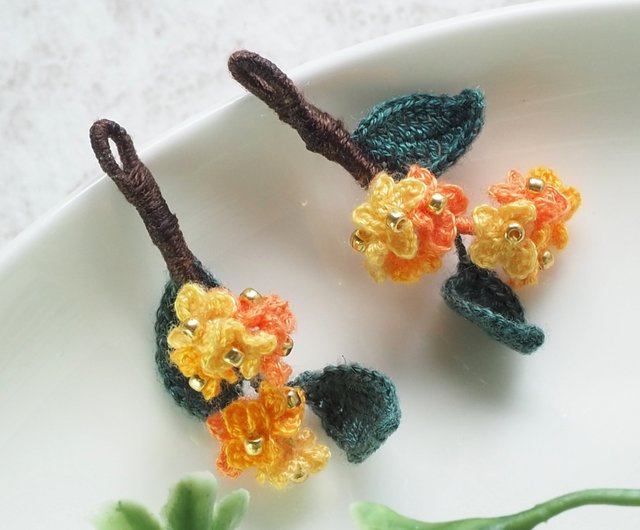 ピアス/イヤリング】レース編み 小さな金木犀 - ショップ +KleiN