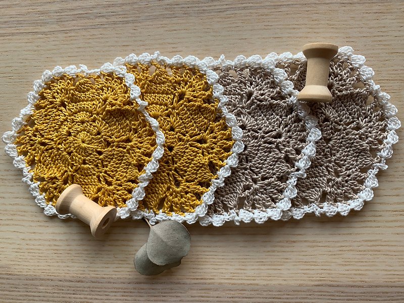 Hand-woven hexagonal pineapple flower mat coaster jewelry mat mineral mat - ที่รองแก้ว - ผ้าฝ้าย/ผ้าลินิน 