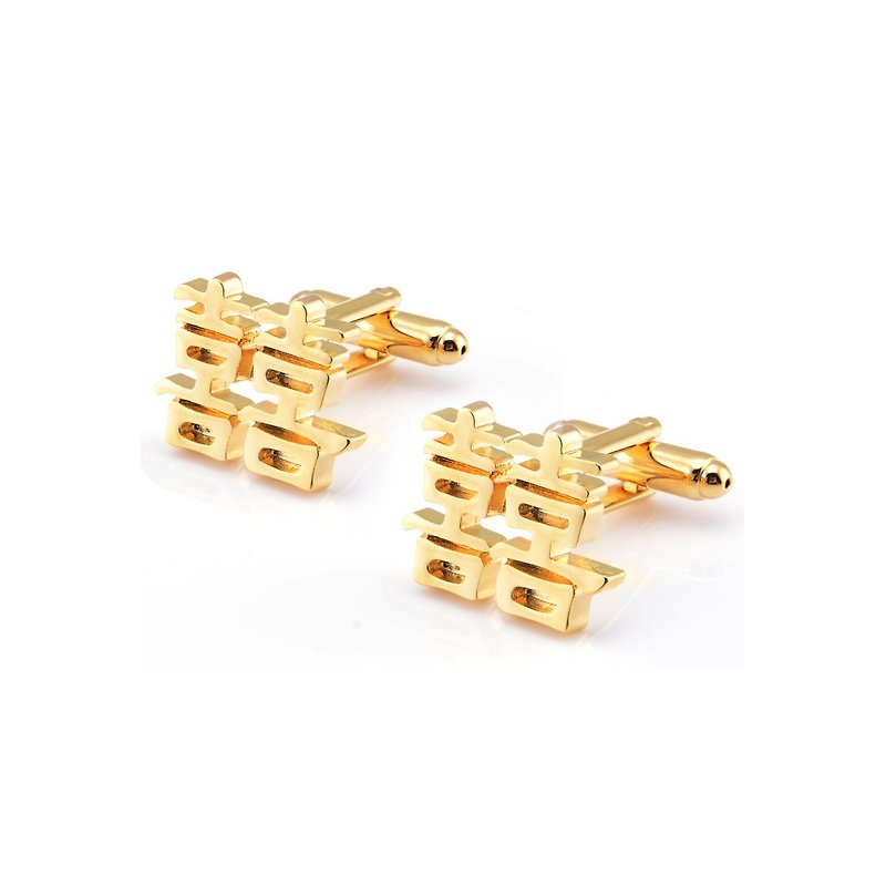 Kings Collection Chinese Traditional Gold Color Wedding Word Cufflinks KC10075 - Cuff Links - Other Metals Gold