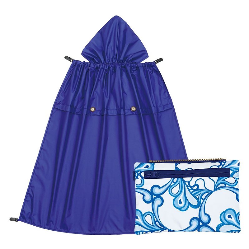 All-Seasons Rain Cover with Detachable Zippered Pouch - Pacific Waves - ผ้ากันเปื้อน - เส้นใยสังเคราะห์ สีน้ำเงิน