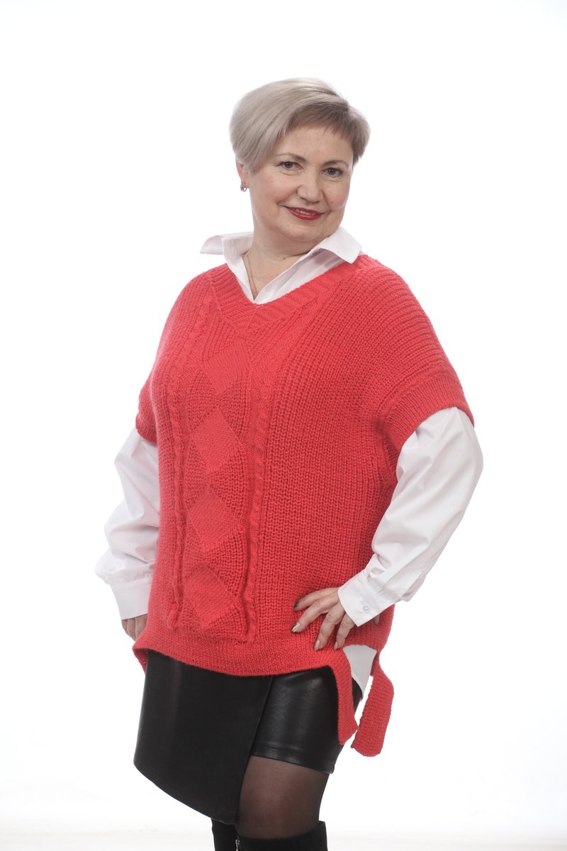 Hand knitted vest red wool - Women's Vests - Wool Red