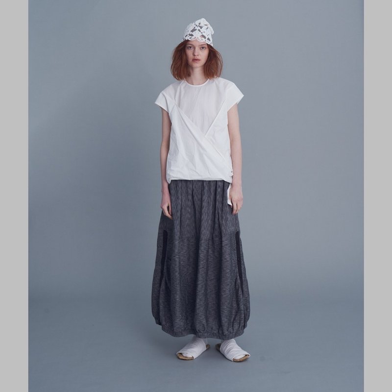 2301F03 side buttoned flower bud skirt (black) - Skirts - Cotton & Hemp Black