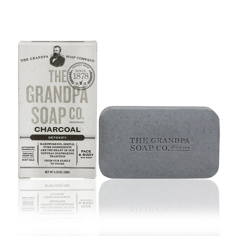 (Box damaged) Grandpa Magical Grandpa Activated Charcoal Hemp Seed Mint Professional Cleansing Soap 4.25oz - สบู่ - วัสดุอื่นๆ สีเทา