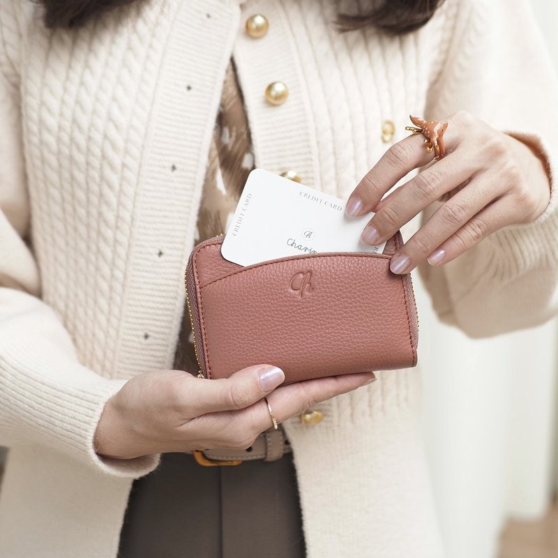 Penni (Tearose) : Zip wallet, Short wallet, Leather, nude pink, mini wallet - 錢包/皮夾/長短夾 - 真皮 粉紅色