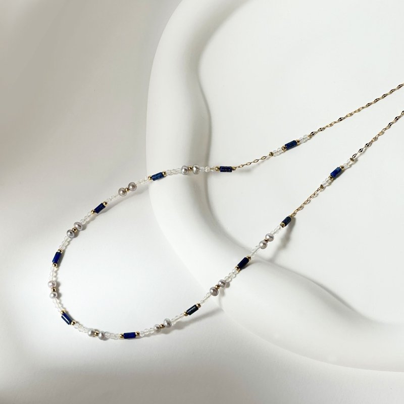 Natural Opal Lapis Lazuli Pearl 316 Medical Steel Necklace/Anti-allergic Stainless Steel Natural Gemstone Necklace - Necklaces - Semi-Precious Stones Multicolor