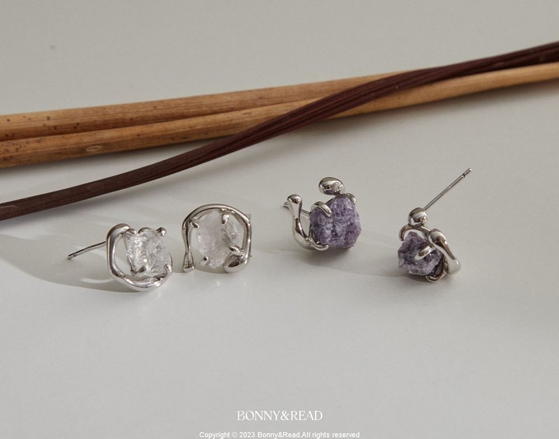 【BONNY&READ】天然礦石 B&R設計款 銀針 鍍白金 心靈饗宴耳環 2 - 耳環/耳夾/耳骨夾 - 銀 