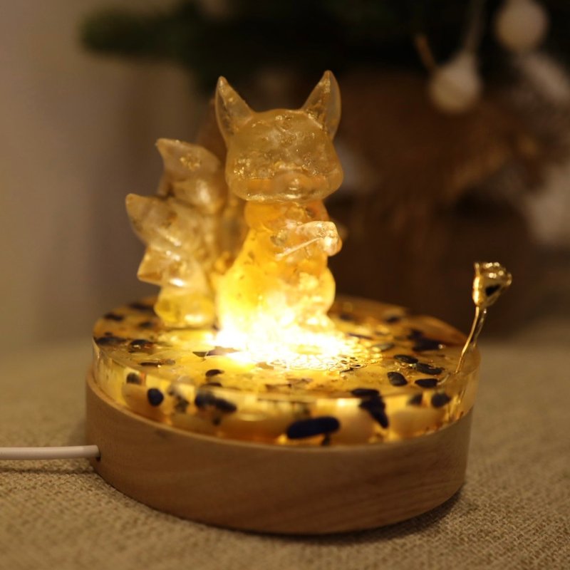 [Fast Shipping] Gradient Nine-tailed Fox Little Prince Little Rose Night Light Disc Mobile Phone Holder to Bring Fortune - โคมไฟ - คริสตัล สีเหลือง