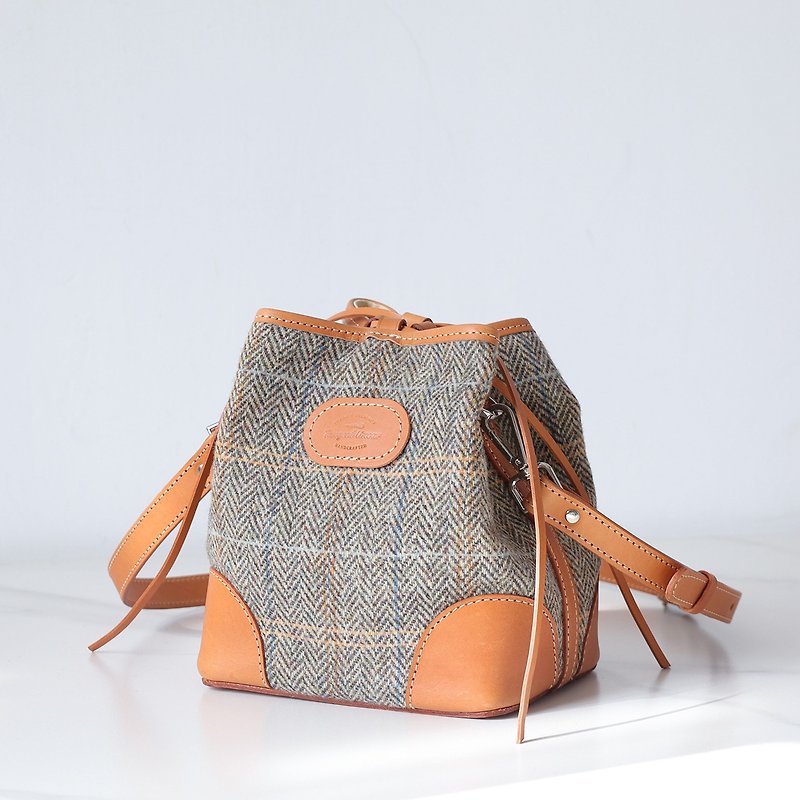 [Wool and leather doctor bag] Harris Tweed warm to the heart autumn and winter ladies bag bucket bag - Messenger Bags & Sling Bags - Genuine Leather Orange