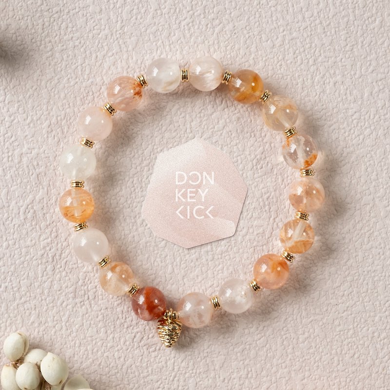 Orange Snowflakes Phantom Quartz genuine gemstones stretch bracelet gift for her - สร้อยข้อมือ - คริสตัล สีส้ม