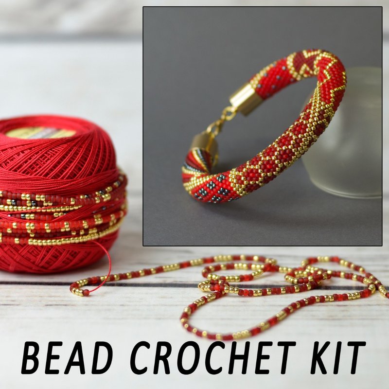 自己製作手編繩, DIY手作材料包, 手作DIY材料包, Diy kit, 材料都幫你準備好了, Diy bracelet kit, beading kit - Knitting, Embroidery, Felted Wool & Sewing - Glass Red